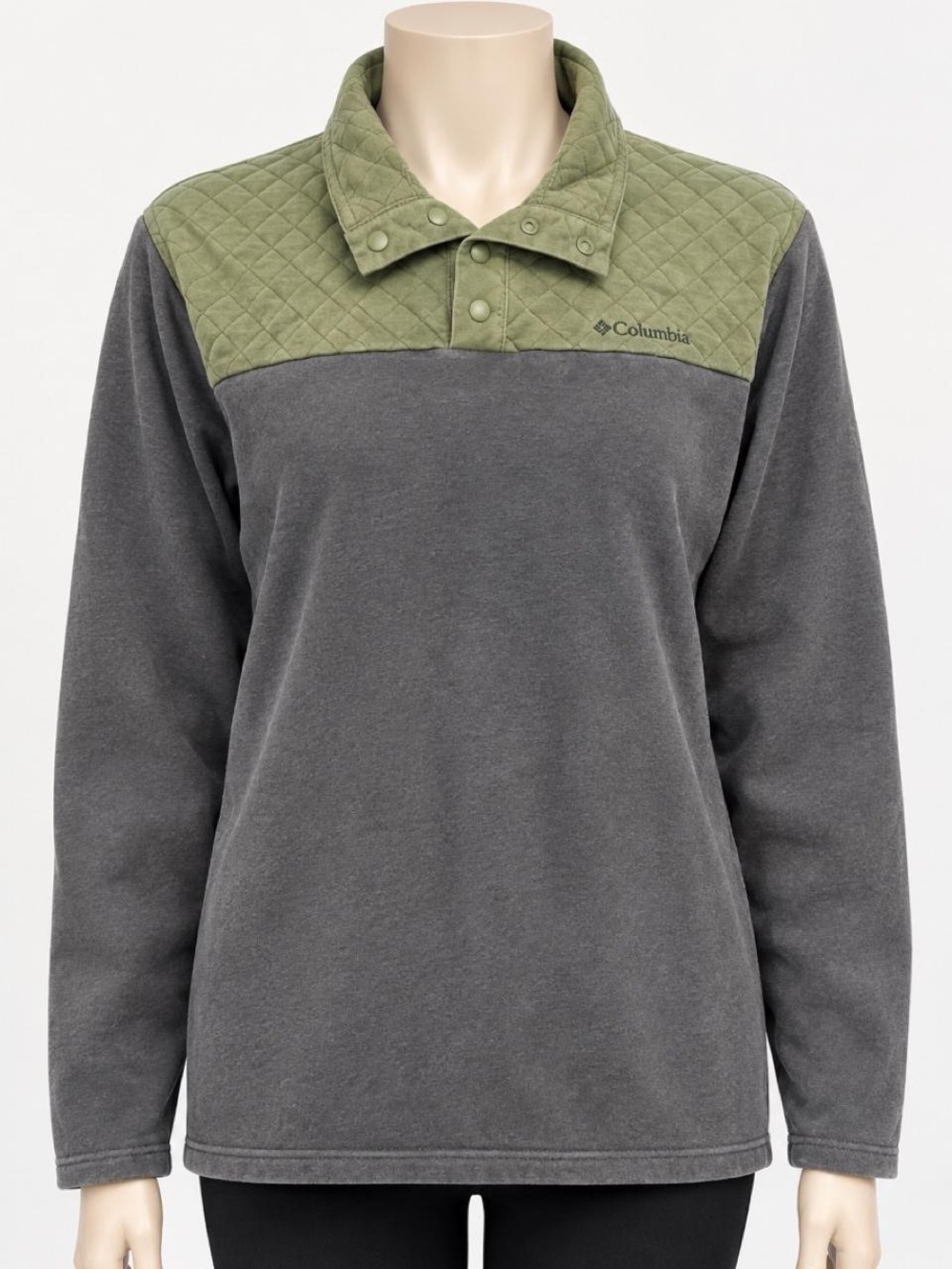 Columbia Hart Mountain Quilted Half-Snap Pullover Size L Gray Green Gorpcore Y2K